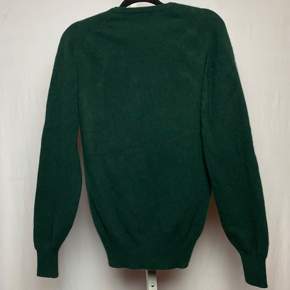 Vintage Menʻs Scottish Lambʻs Wool Forest Green V-Neck Pullover Sweater  Medium - Picture 7 of 7